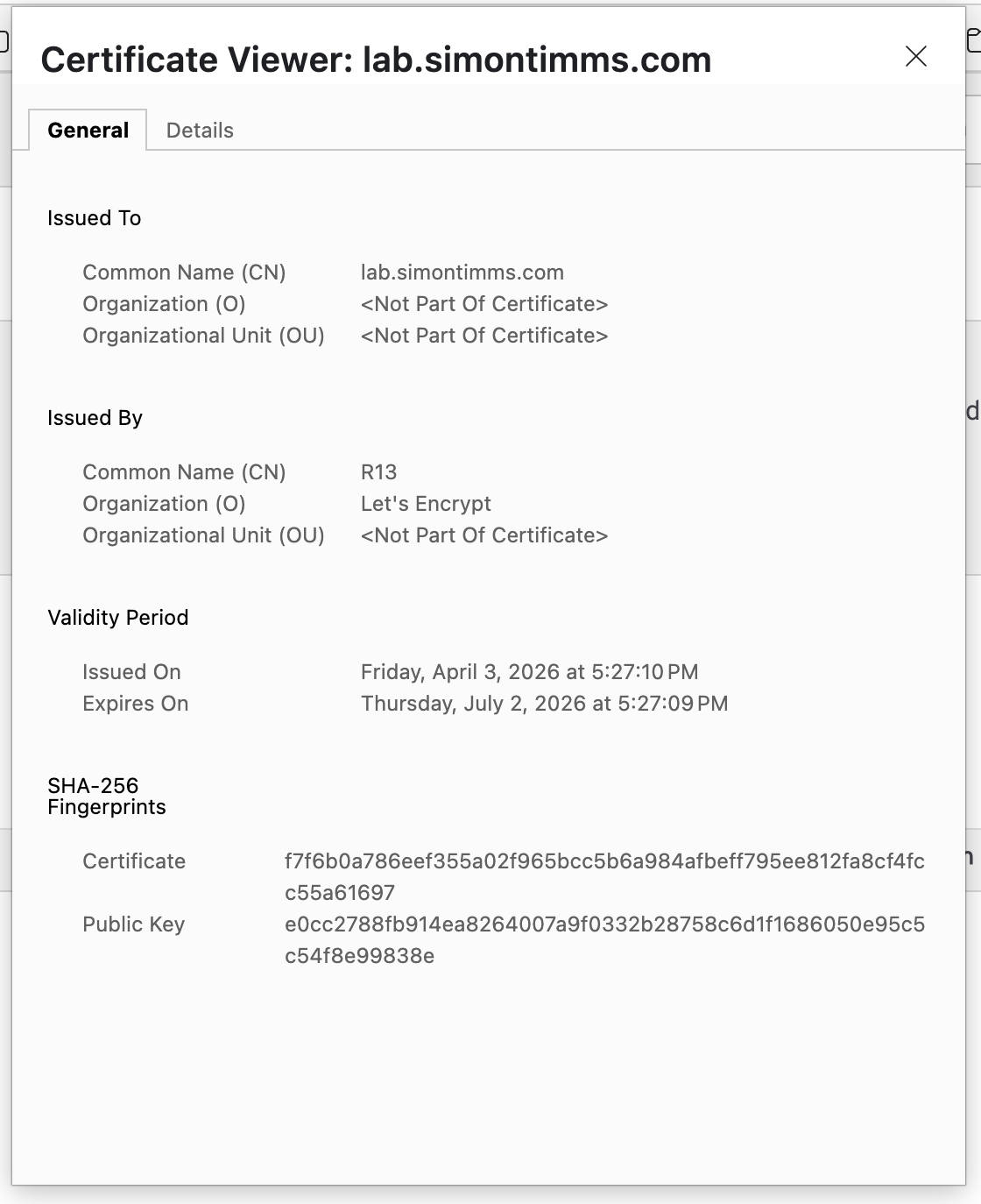 SSL certificate issued by let's encrypt