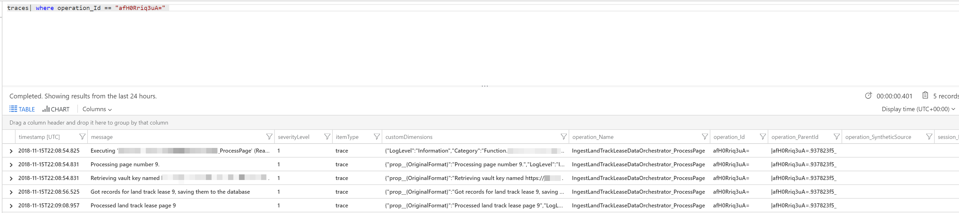Durable Functions logs in app insights by operation id