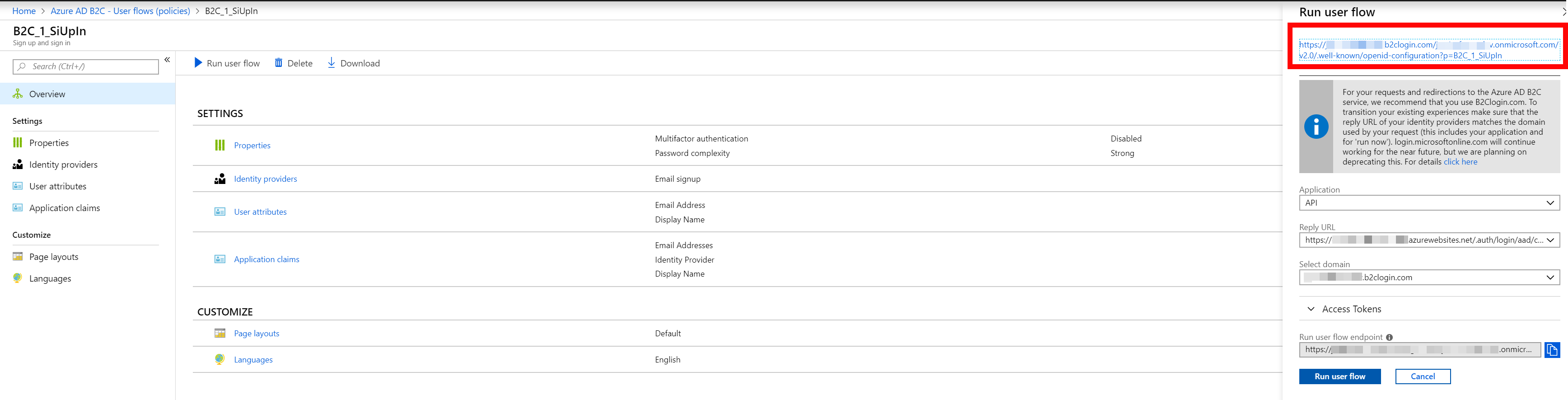 The metadata URL for your B2C