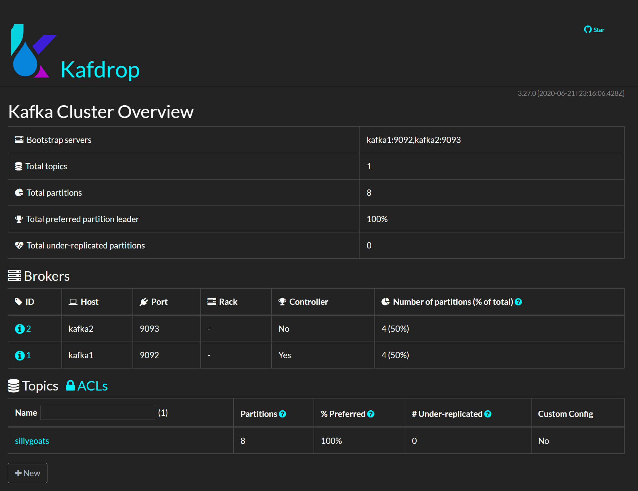 Kafdrop dashboard